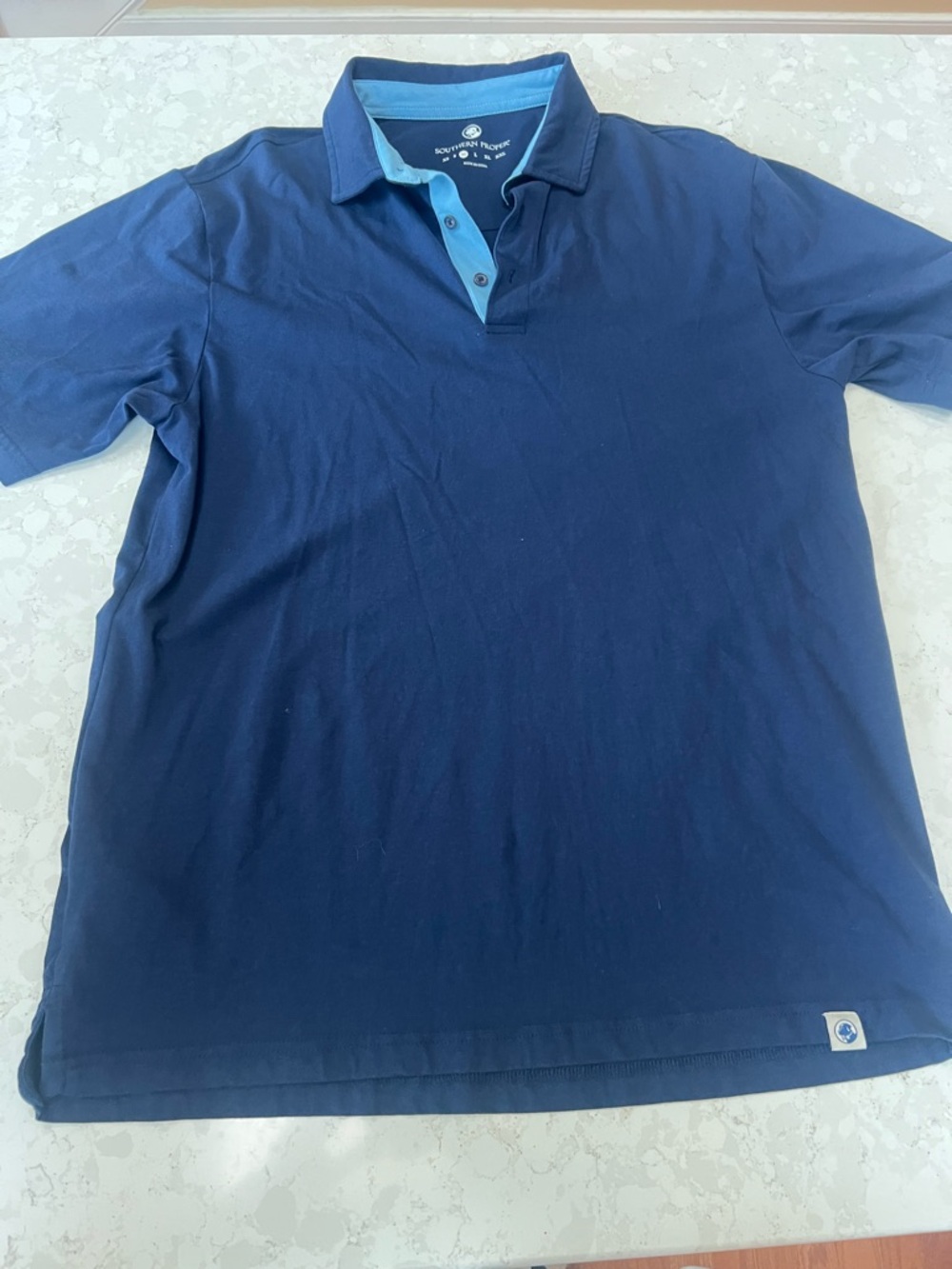 Southern Proper Navy Polo with Light Blue Contrast Collar